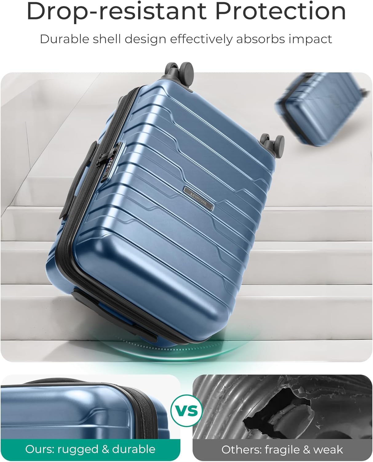 BAGSMART Carry On Luggage with Spinner Wheels – 20 Inch Travel Companion for Outdoor Adventures, Lightweight Hard Shell Suitcase