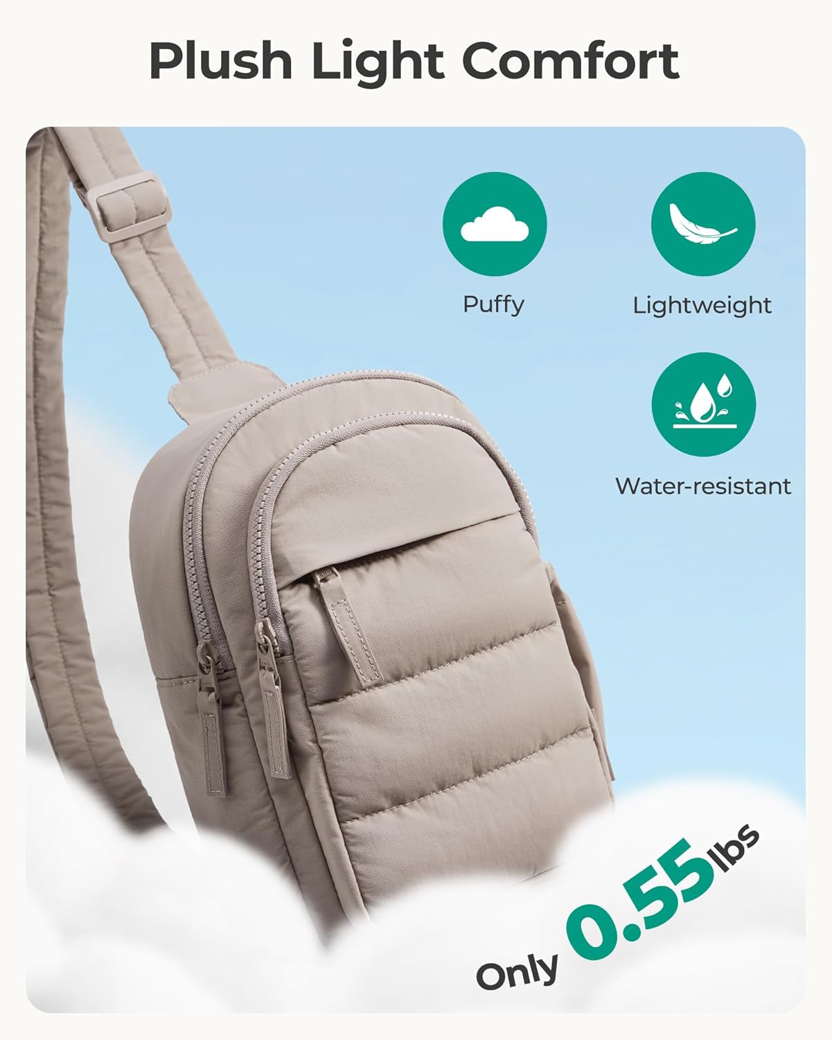 BAGSMART Puffer Sling Bag for Women Travelers, Lightweight Crossbody for Day Hikes and City Sightseeing