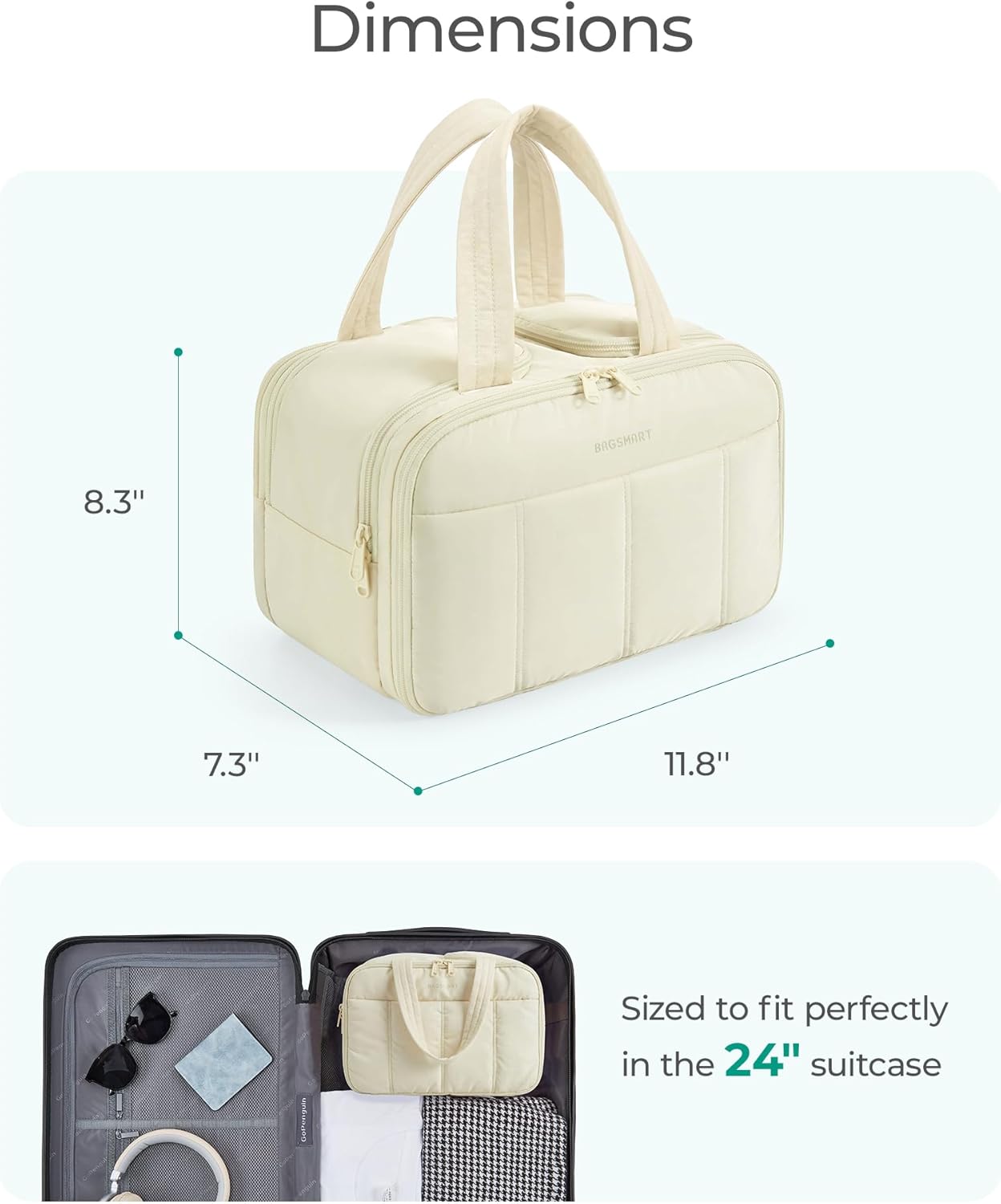 BAGSMART Puffy Toiletry Bag – Weekend Camping Organizer for Women, Waterproof Travel Pouch