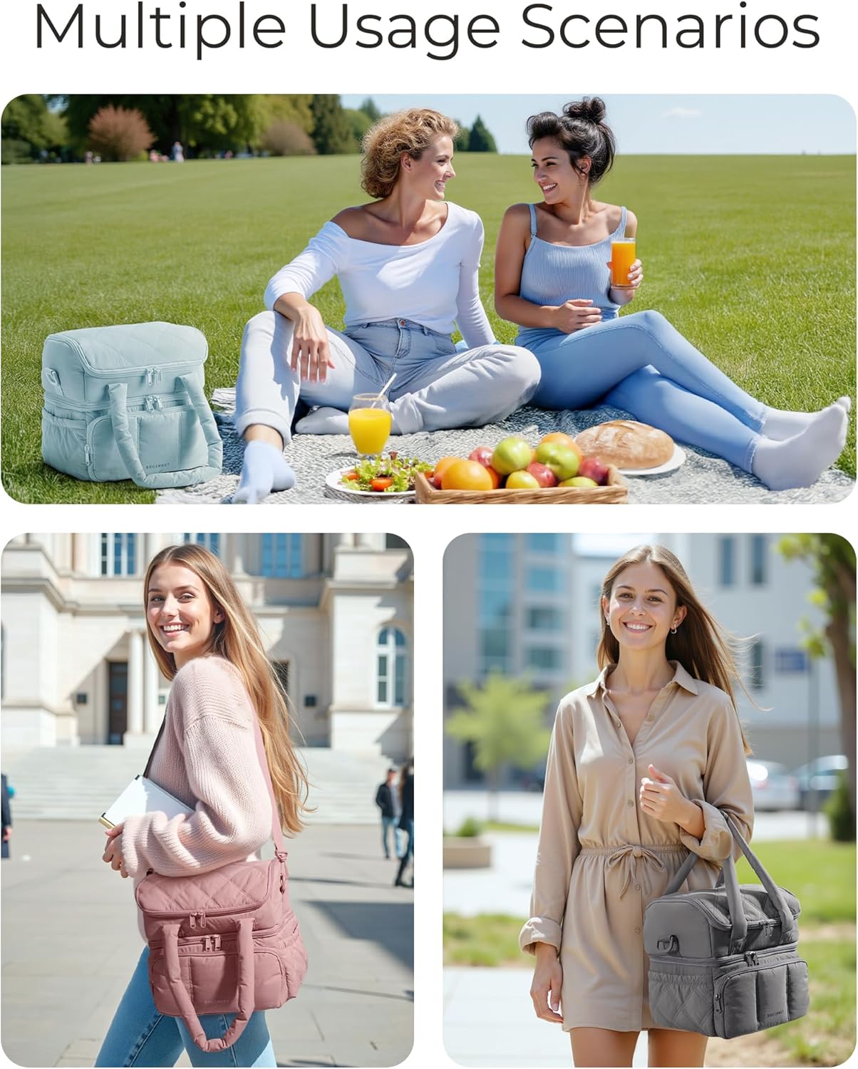 BAGSMART Quilted Lunch Tote – Health Conscious Meal Prep Bag for Gym Goers and Weekly Wellness Routines