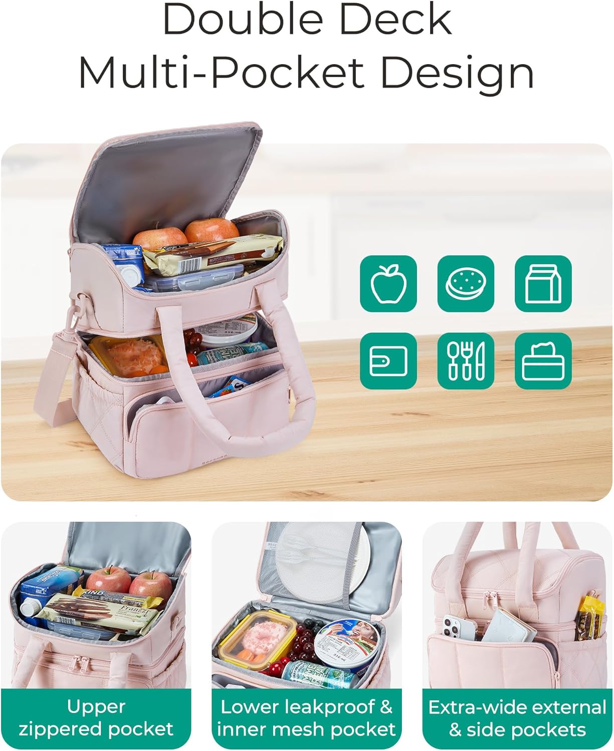 BAGSMART Quilted Puffer Lunch Tote – Thoughtful Birthday Gift for Women, Stylish Insulated Cooler Bag for Mom and Friends