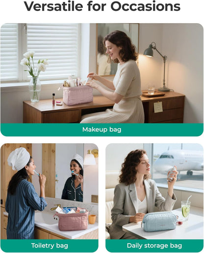 BAGSMART Quilted Puffy Makeup Pouch – Premium Cosmetic Organizer with Velvet-Touch Finish