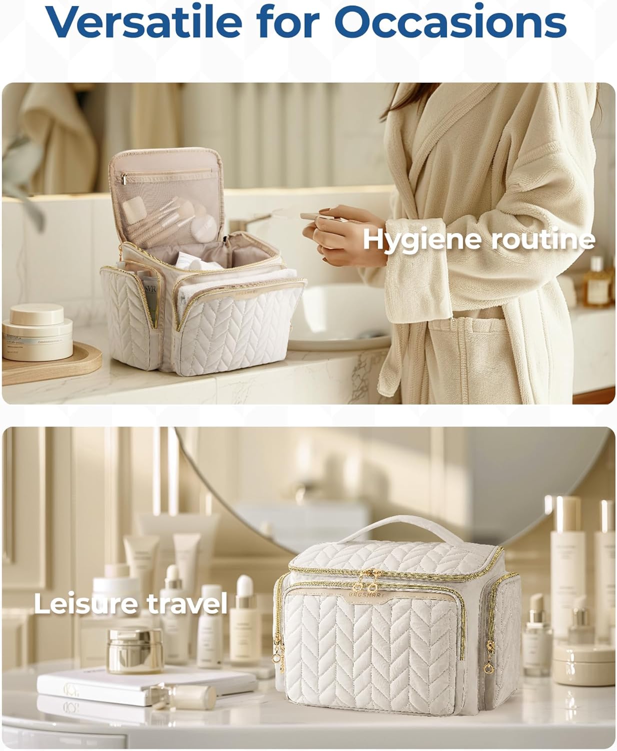 BAGSMART Travel Toiletry Bag – Thoughtful Birthday Gift for Women, Large Puffy Organizer for Toiletries and Makeup