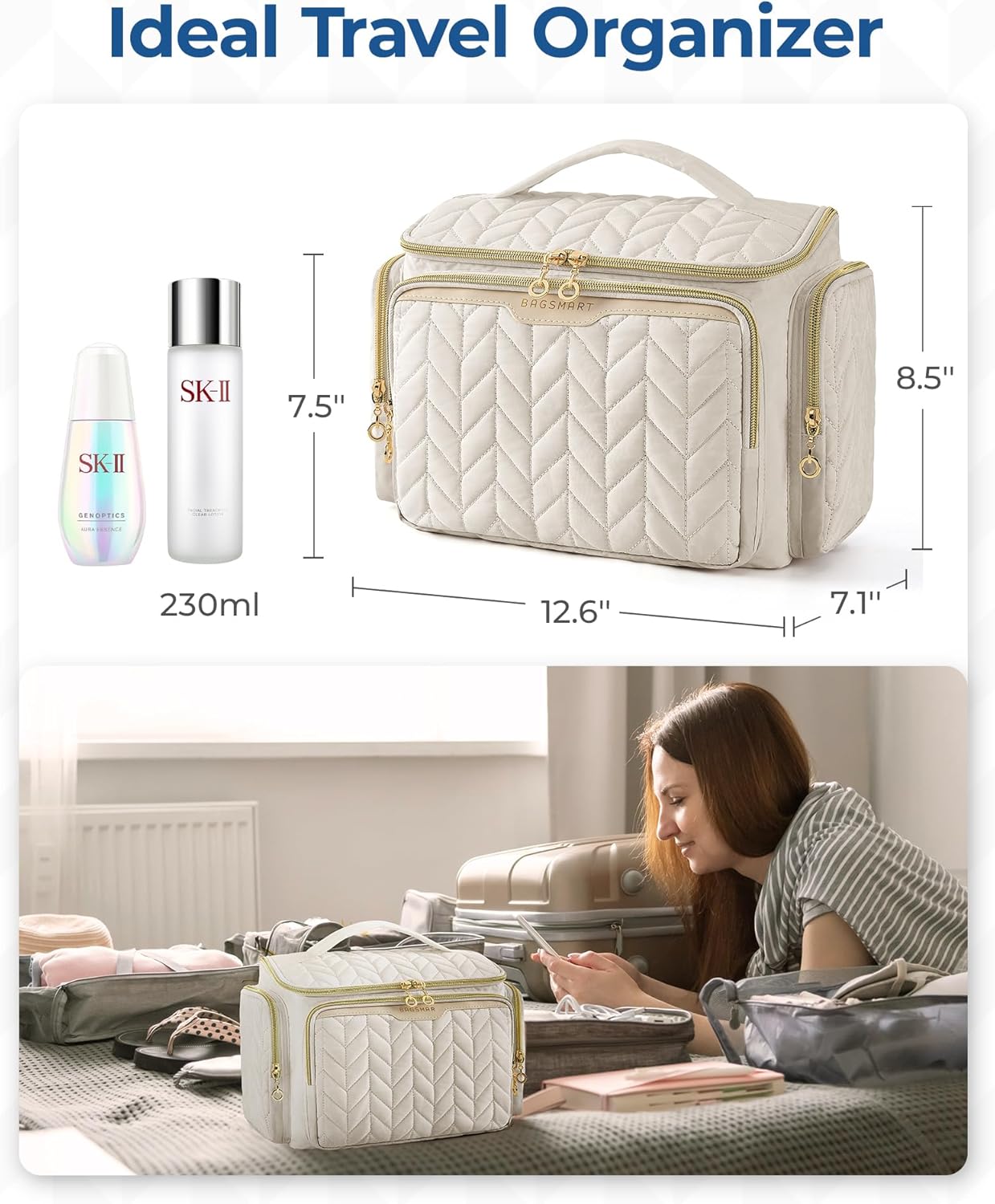 BAGSMART Travel Toiletry Bag – Thoughtful Birthday Gift for Women, Large Puffy Organizer for Toiletries and Makeup