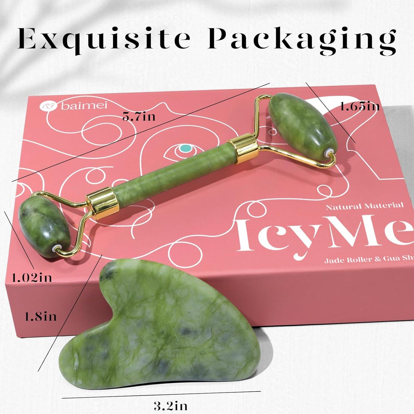 BAIMEI IcyMe Jade Roller and Gua Sha Set – Thoughtful Housewarming Gift for Women, Elegant Self Care Box