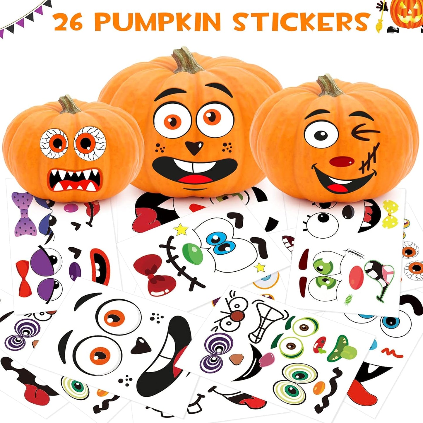BainGsek Waterproof Pumpkin Face Stickers – Weather-Resistant Halloween Decor for Front Porch, Yard, and Garden Entryway