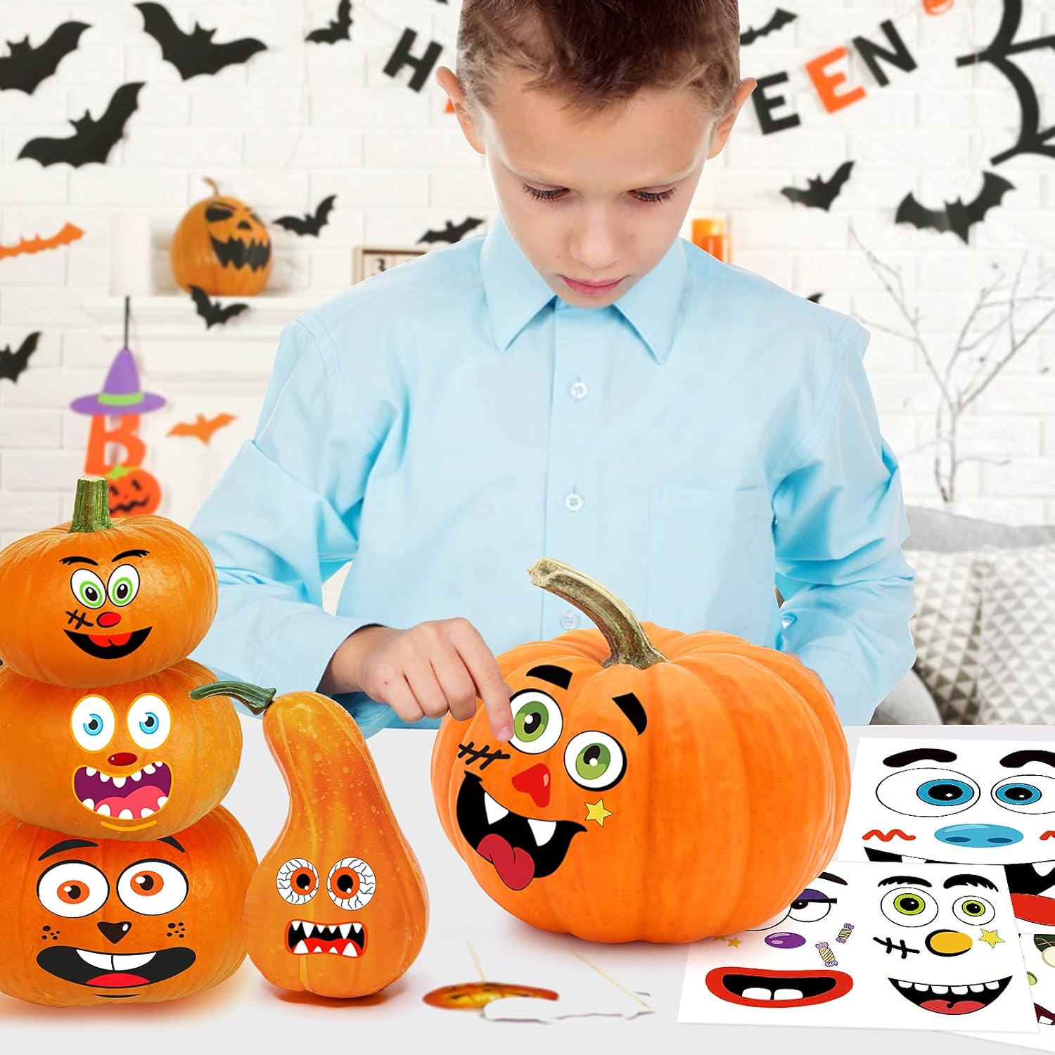 BainGsek Waterproof Pumpkin Face Stickers – Weather-Resistant Halloween Decor for Front Porch, Yard, and Garden Entryway
