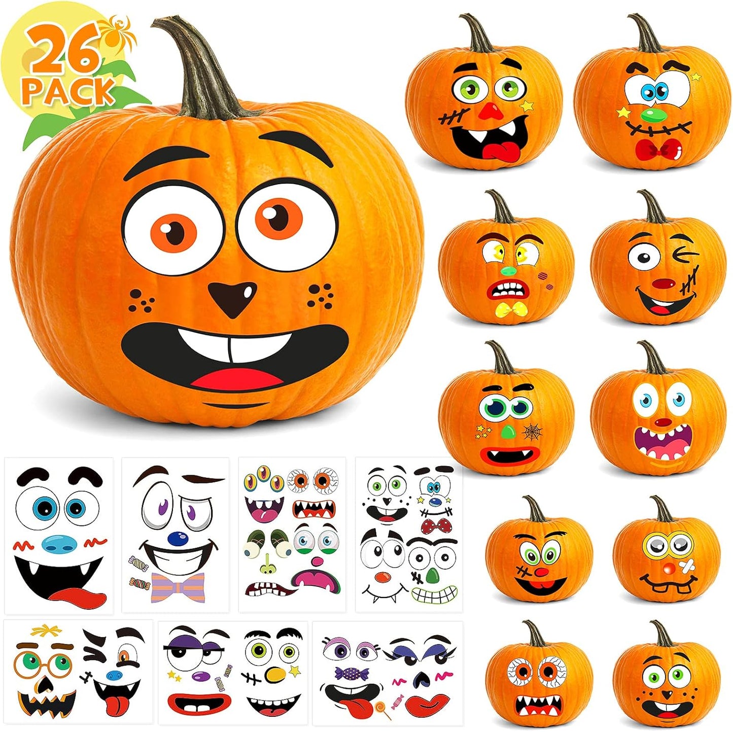 BainGsek Waterproof Pumpkin Face Stickers – Weather-Resistant Halloween Decor for Front Porch, Yard, and Garden Entryway