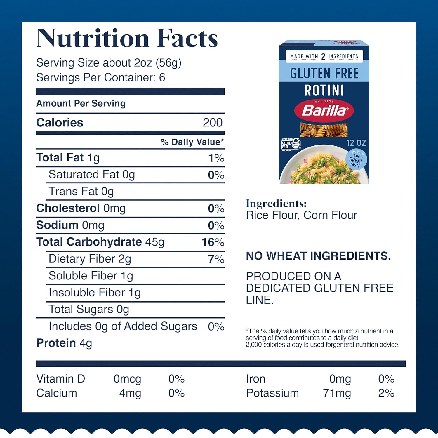 Barilla Gluten Free Rotini Pasta, 12 oz (4 Pack) - Two-Ingredient Pasta for Clean-Eating Meal Prep