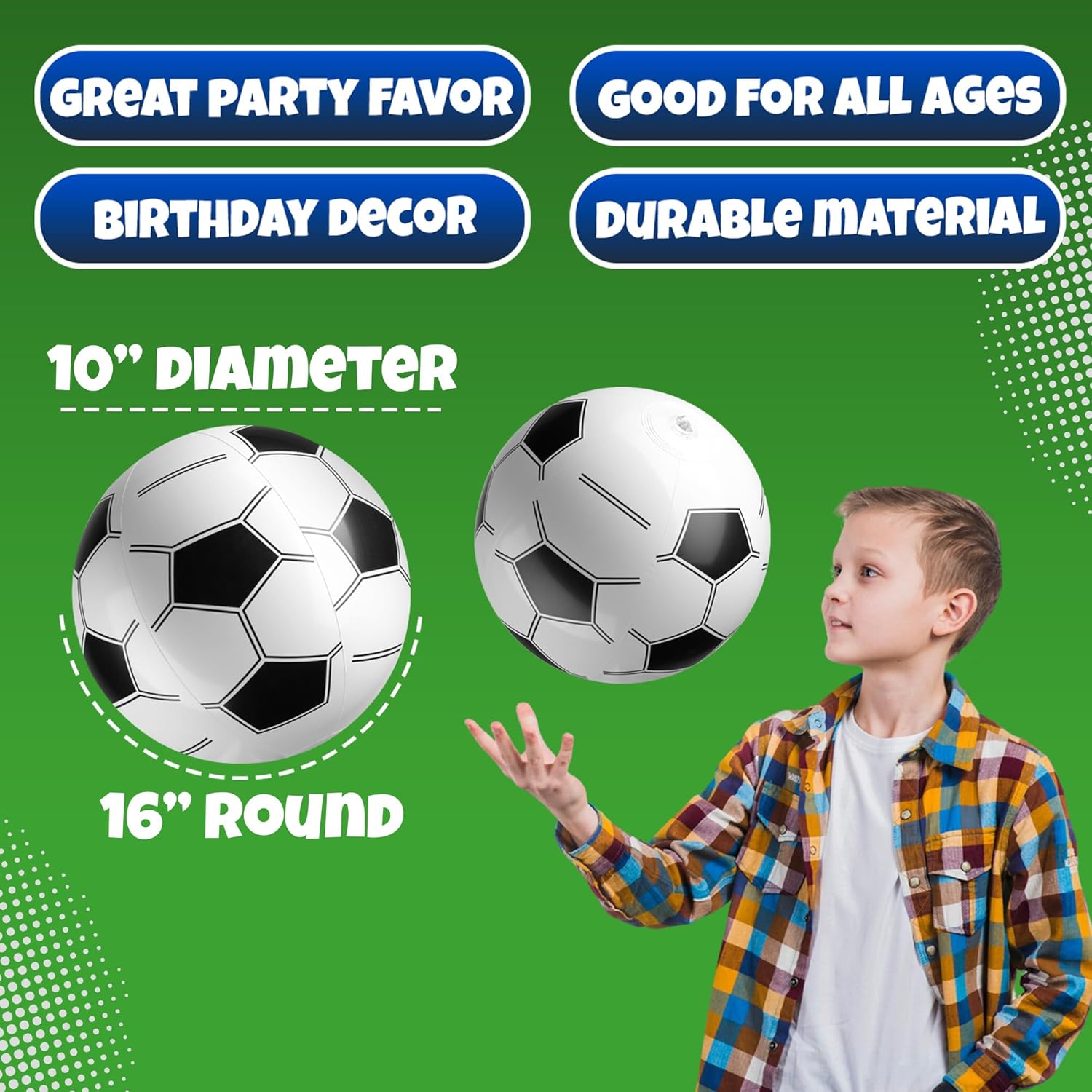 Bedwina Inflatable Soccer Balls Bulk 12-Pack 16-inch – Safe Pool & Backyard Toys for Kids, Toddlers, and Sports-Themed Birthday Parties