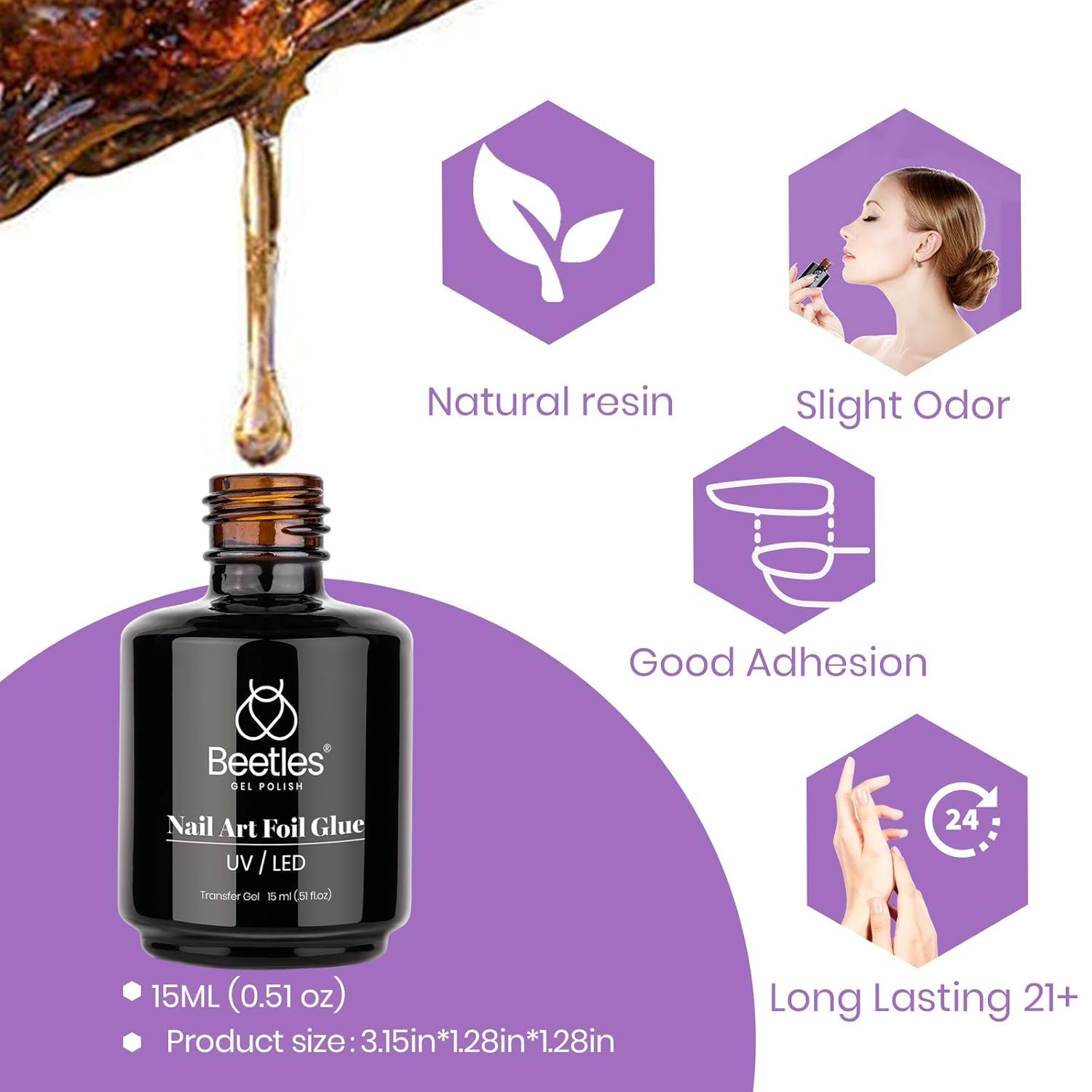 Beetles 15ml Nail Foil Glue Gel – Self-Care Manicure Ritual for At-Home Pampering, Soak-Off Transfer Gel with Brush Applicator