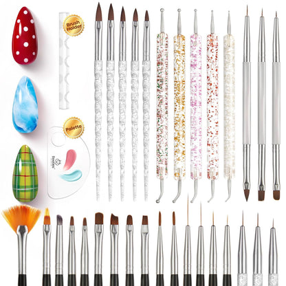 Beetles Crystal-Handle 31-Piece Nail Art Brush Collection – Premium DIY Manicure Set with Elegant Palette for the Refined Home Salon