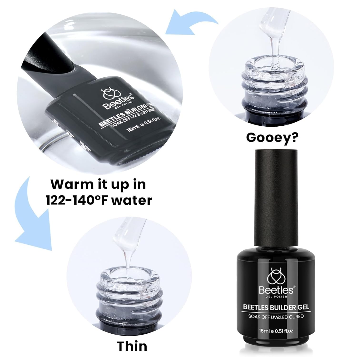 Beetles HEMA-Free Builder Gel for Nails – Sensitive-Skin Safe Nail Strengthening Gel, Low-Heat Clear Formula for Safer At-Home Use