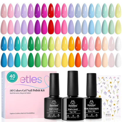 Beetles Petal Symphony Gel Polish Collection – Easter Basket Gift for Girls and Women, 40-Piece Pastel Manicure Set with Stickers
