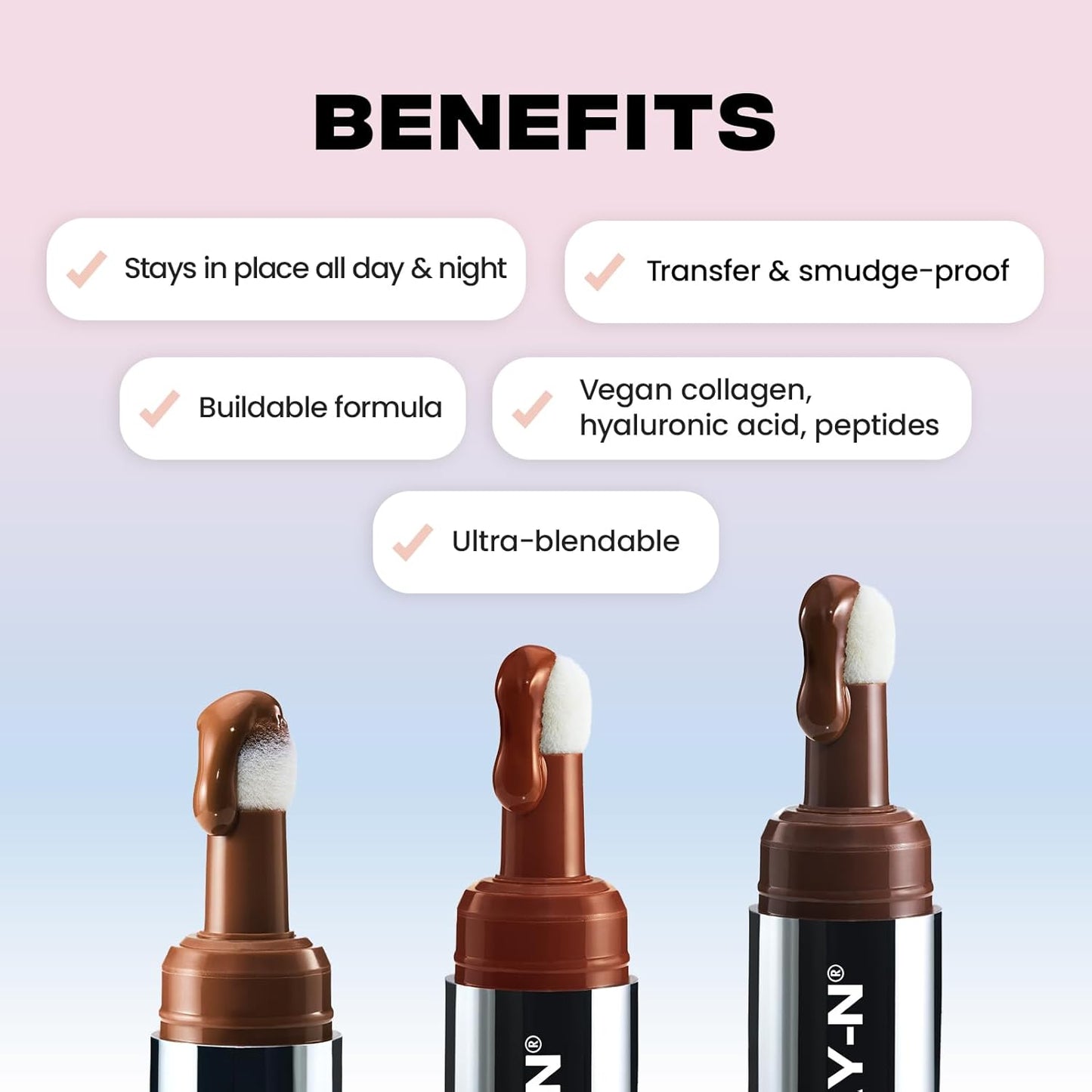 benefit-infused ingredients: vegan collagen, polyglutamic acid, and squalane for hydration