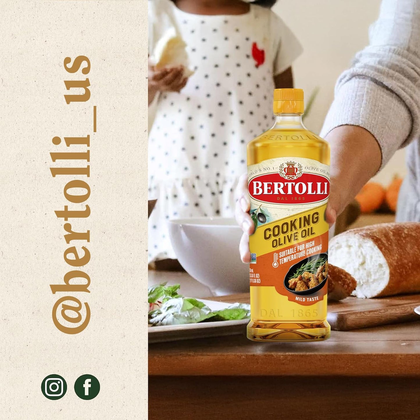 Bertolli Cooking Olive Oil – Pantry Staple for Cholesterol-Conscious Home Cooks, Mild Flavor for Daily Wellness Meals