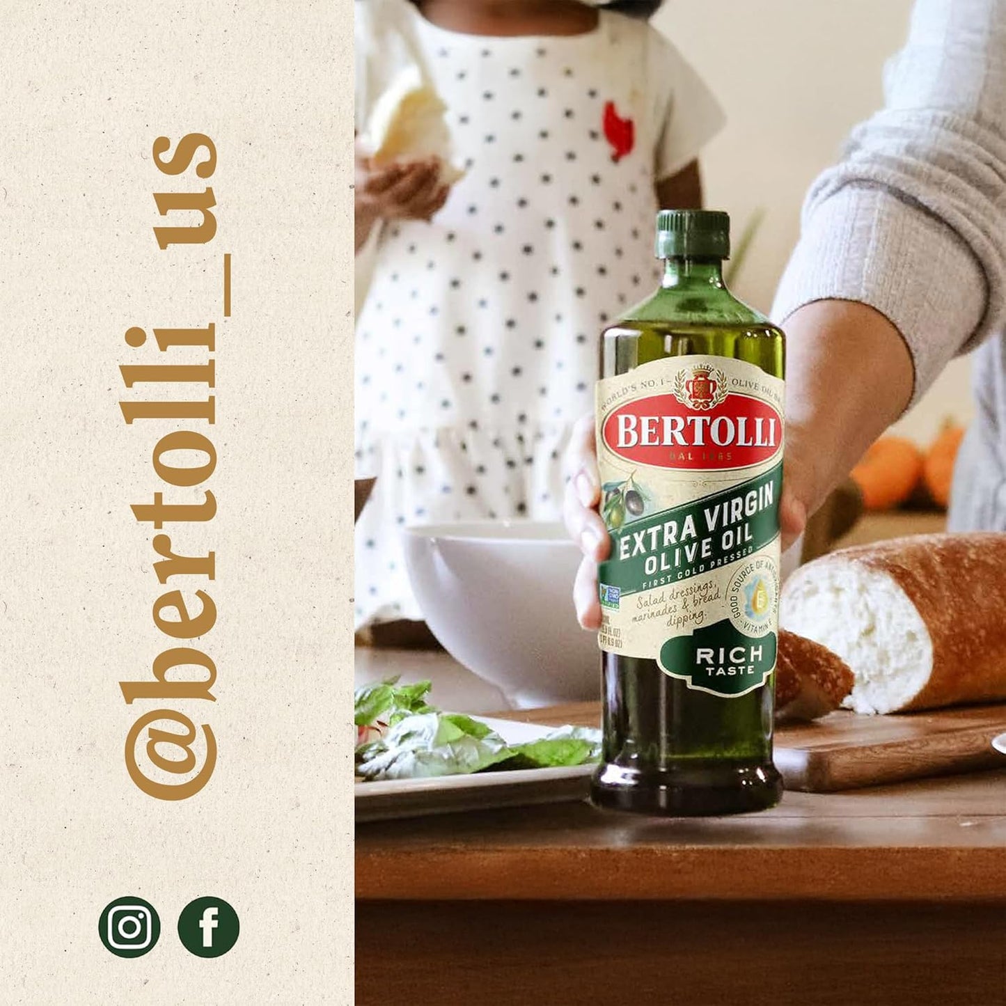 Bertolli Extra Virgin Olive Oil Rich Taste 32 fl oz – Cold-Pressed Pantry Staple for Clean-Eating Home Chefs