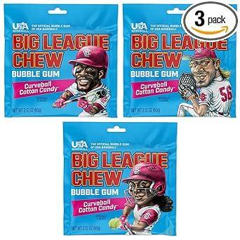 Big League Chew Cotton Candy Bubble Gum 3-Pack - Portable Dugout Treat for Tournament Sidelines and Field Day Events
