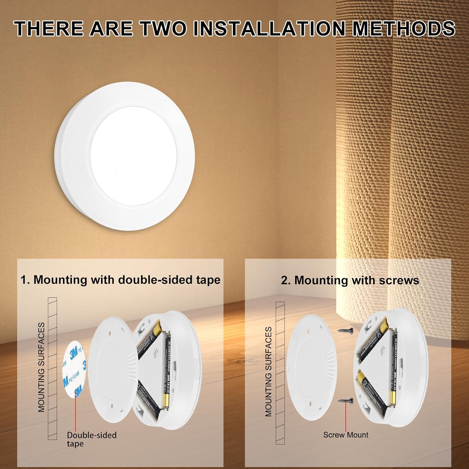 BIGMONAT LED Puck Light – Cozy 60-Lumen Accent Light for Reading Nooks and Side Tables, Battery Powered Touch Design