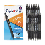 Paper Mate Profile Retractable Gel Pen 12 Count – Reliable Black Ink for Meetings, Lectures, and Conference Room Sessions