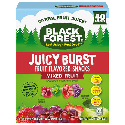 Black Forest Juicy Burst Better-for-You Fruit Snacks – No Artificial Dyes Gummy Pouches, 40 Count
