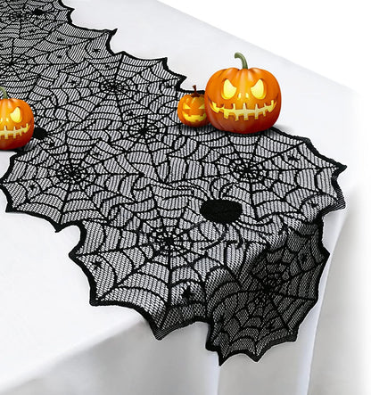 black lace spider web pattern with intricate knitted design