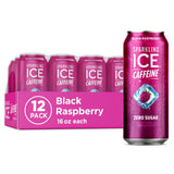 Sparkling Ice Caffeine Black Raspberry Sparkling Water for Remote Work Midday Boost, Low Calorie Sparkling Water for the Desk
