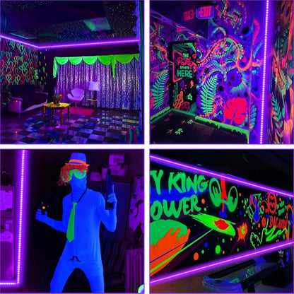 BlacklightCo 50Ft UV LED Strip – Bedroom Ceiling Accent for Fluorescent Tapestry and Poster Glow