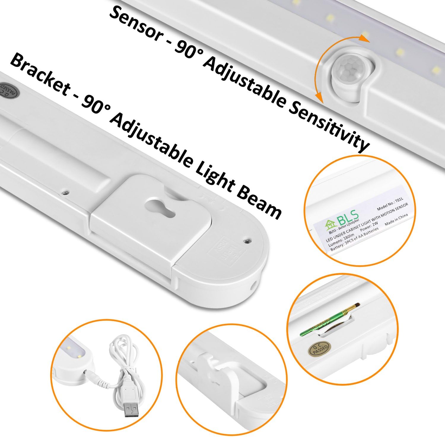 BLS T01L Battery Powered Night Light – Hands-Free Hallway Motion Light for Kids and Seniors, No Wiring Required