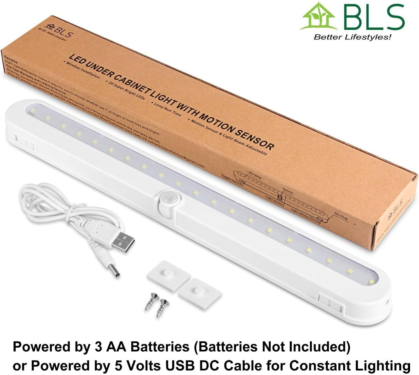 BLS T01L Battery Powered Night Light – Hands-Free Hallway Motion Light for Kids and Seniors, No Wiring Required