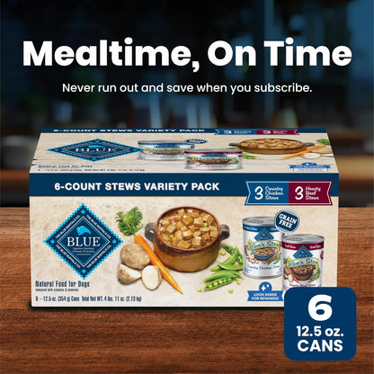 Blue Buffalo Blue's Stew Natural Grain Free Wet Dog Food, Hearty Beef & Country Chicken Variety Pack for Mindful Pet Parents