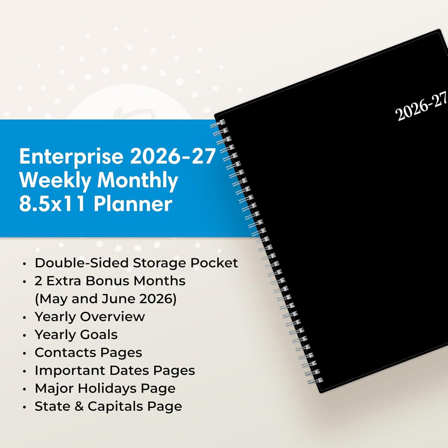 Blue Sky 2026-2027 Minimalist Wirebound Academic Planner, 8.5x11 Letter Size with Simple Monthly and Weekly Spreads
