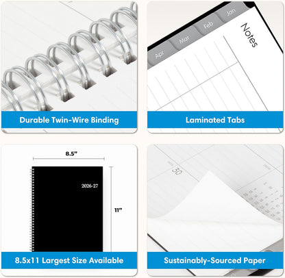 Blue Sky 2026-2027 Minimalist Wirebound Academic Planner, 8.5x11 Letter Size with Simple Monthly and Weekly Spreads