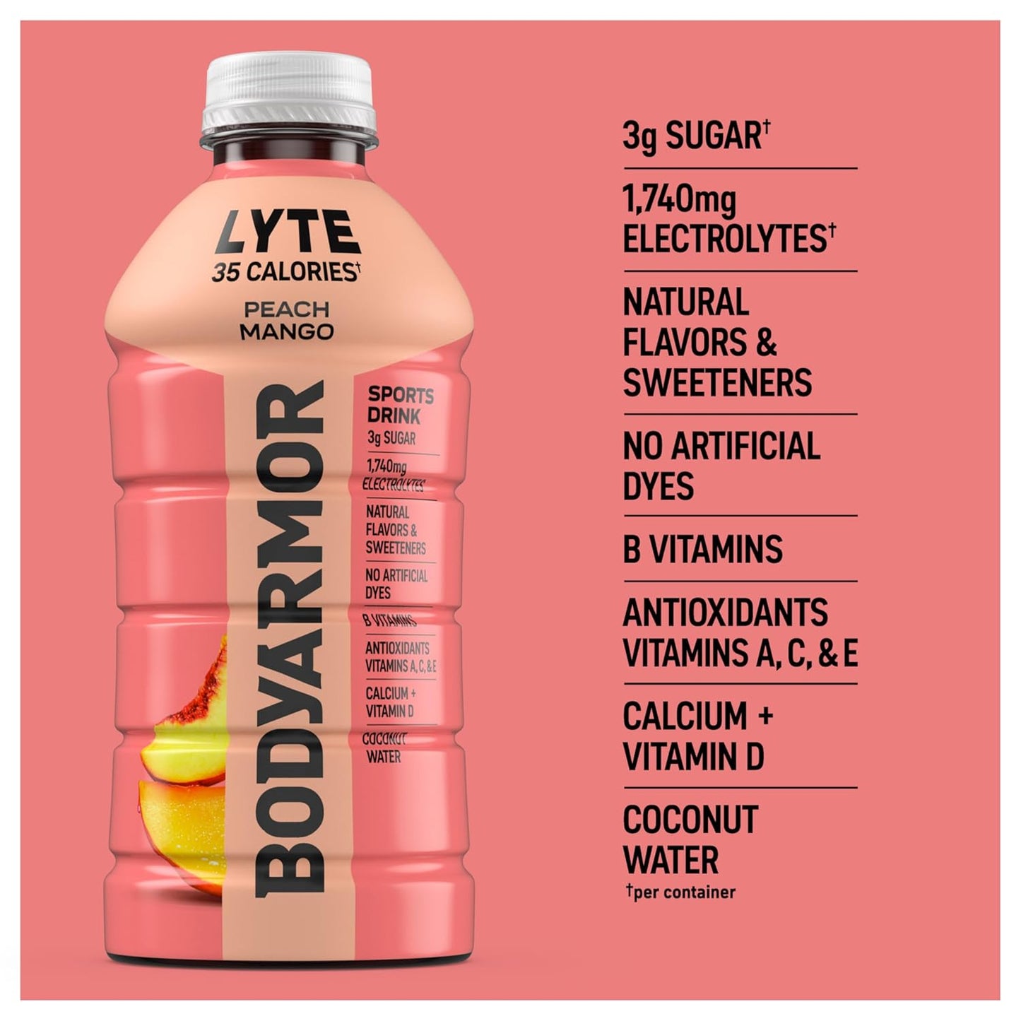 BODYARMOR LYTE Electrolyte Drink for Post-Workout Hydration and Daily Wellness Routine, 28 Fl Oz Bottles (15 Pack)