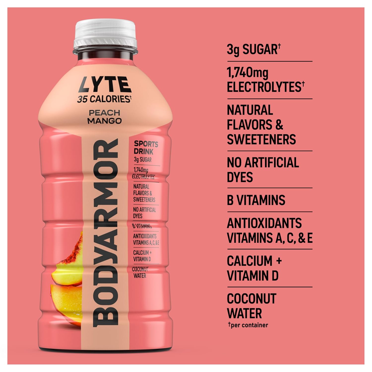 BODYARMOR LYTE Electrolyte Drink for Post-Workout Hydration and Daily Wellness Routine, 28 Fl Oz Bottles (15 Pack)