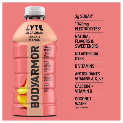 BODYARMOR LYTE Electrolyte Drink for Post-Workout Hydration and Daily Wellness Routine, 28 Fl Oz Bottles (15 Pack)