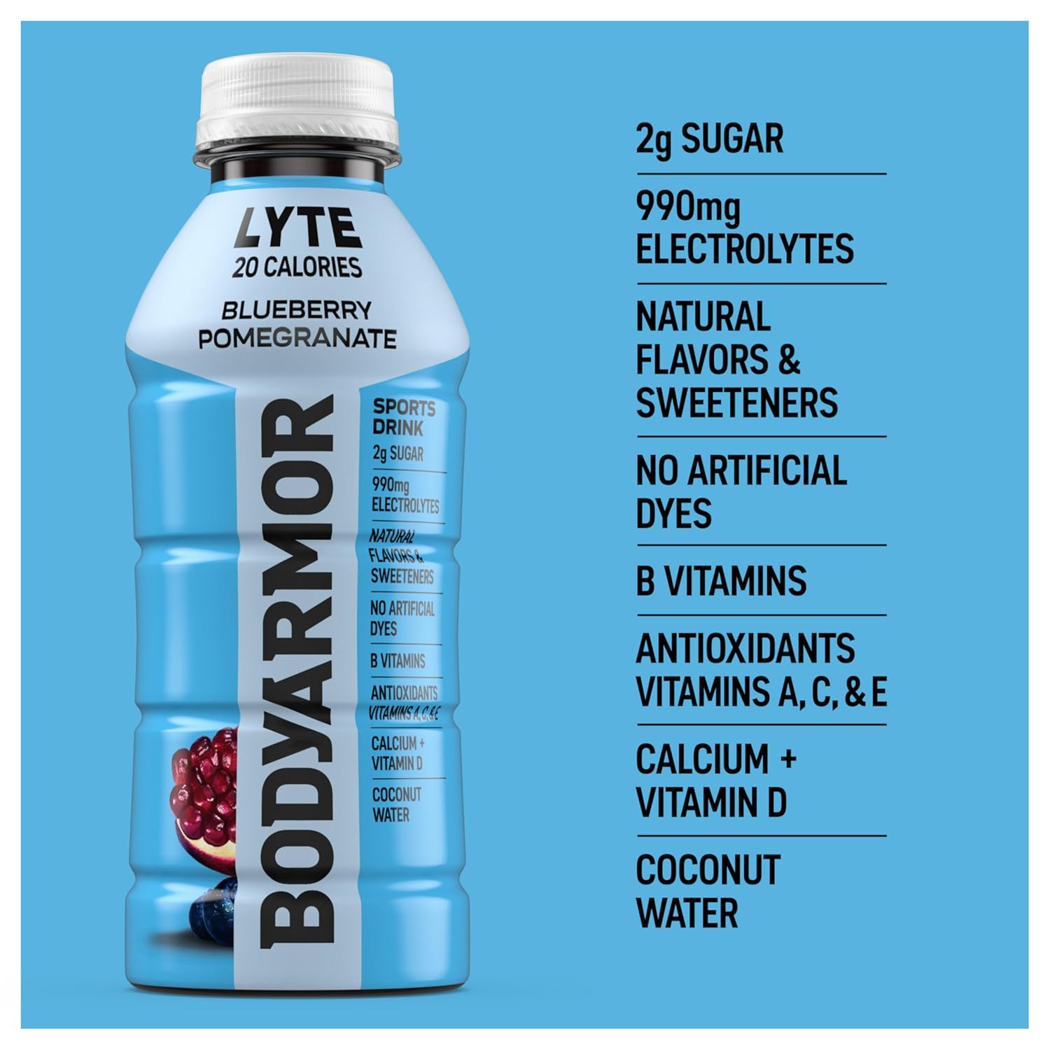 BODYARMOR LYTE Sports Drink – Daily Low-Calorie Hydration for Mindful Wellness Routines, Blueberry Pomegranate Coconut Water Beverage, 16 Fl Oz (Pack of 12)