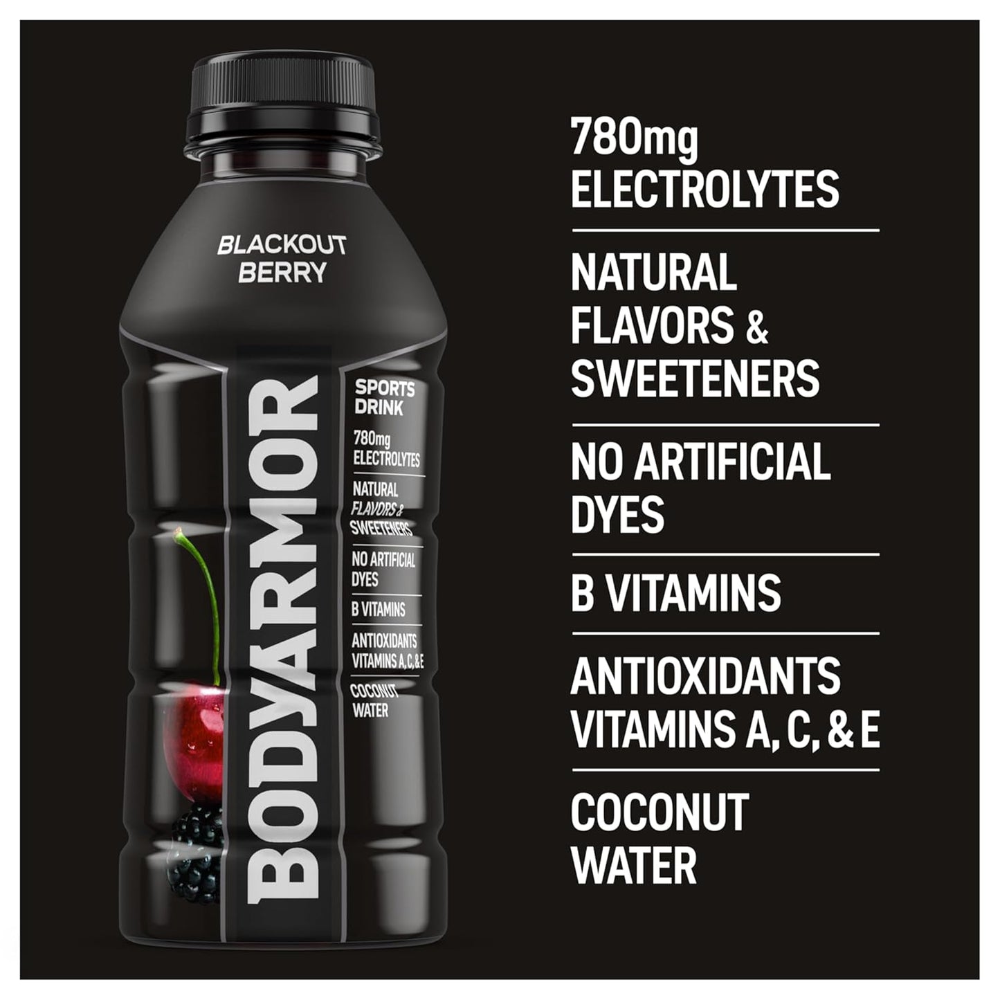 BODYARMOR Sports Drink Blackout Berry – Office Hydration for Long Workdays and Midday Focus Boosts