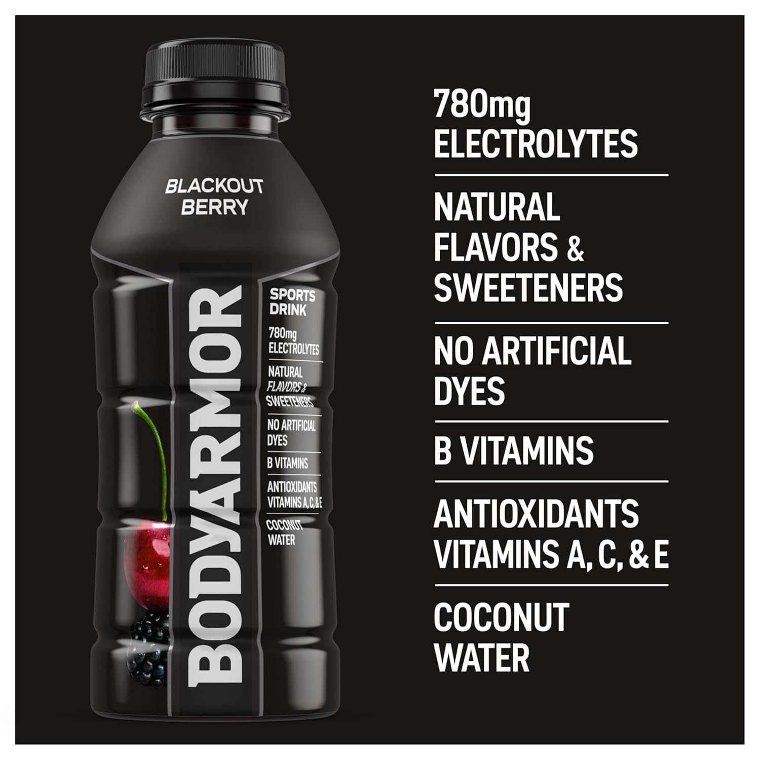BODYARMOR Sports Drink Blackout Berry – Office Hydration for Long Workdays and Midday Focus Boosts