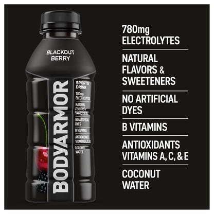 BODYARMOR Sports Drink Blackout Berry – Office Hydration for Long Workdays and Midday Focus Boosts
