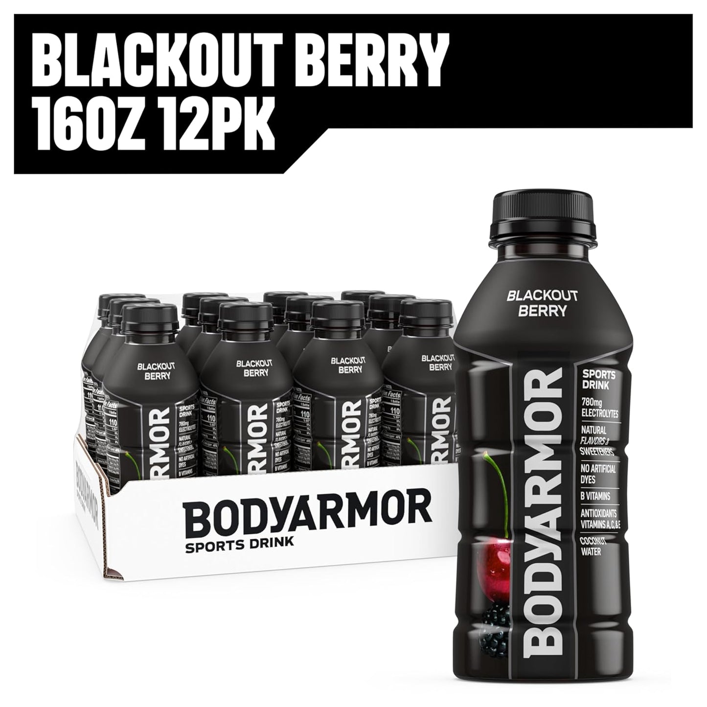 BODYARMOR Sports Drink Blackout Berry – Office Hydration for Long Workdays and Midday Focus Boosts