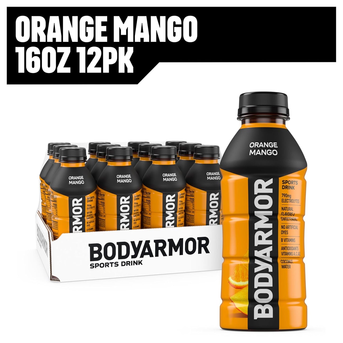 BODYARMOR Sports Drink – Quick-Hydration Bottles for Active Commuters and Busy Mornings, Pack of 12
