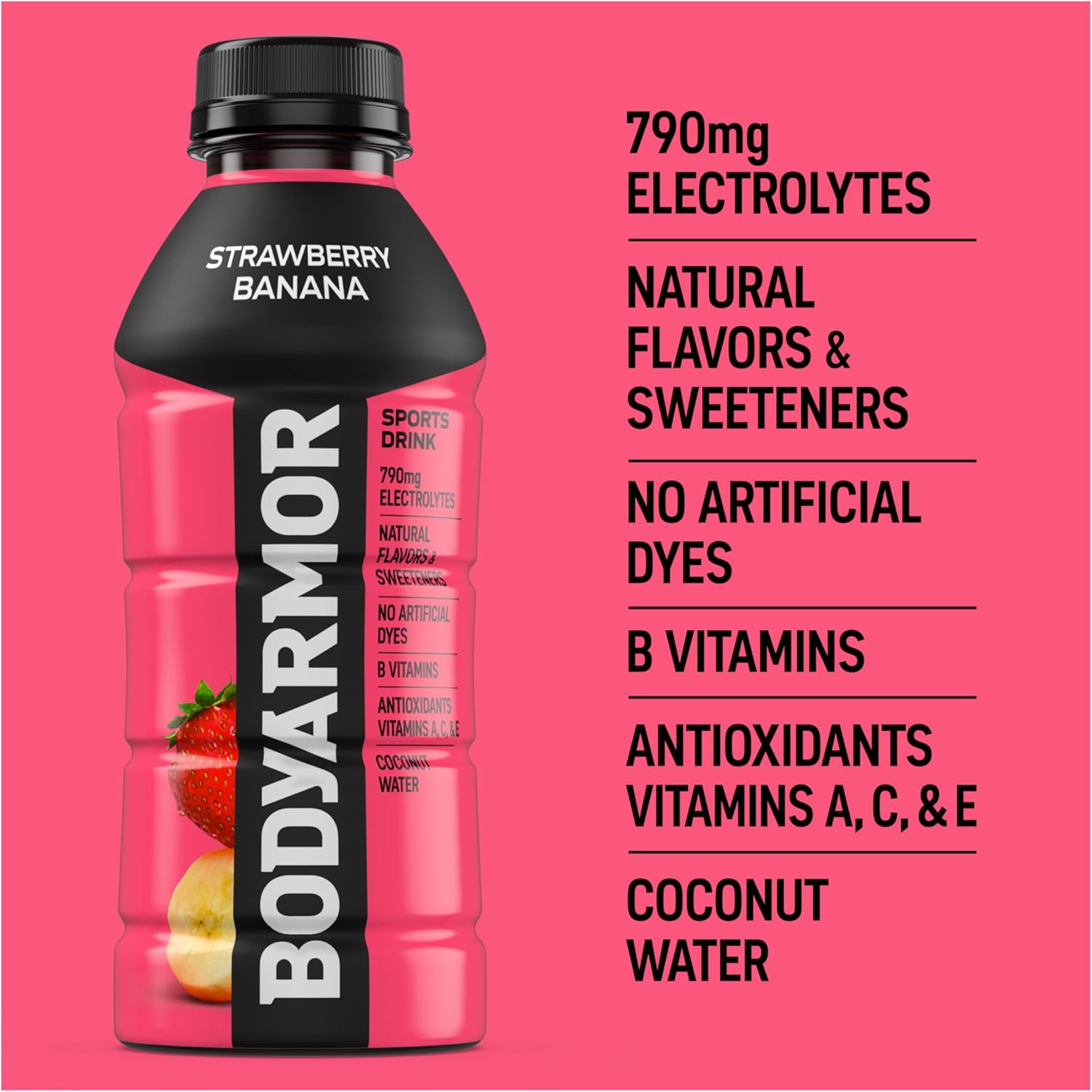 BODYARMOR Sports Drink Strawberry Banana – Focus-Supporting Hydration for Home Office and Commute