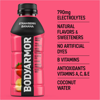 BODYARMOR Sports Drink Strawberry Banana – Focus-Supporting Hydration for Home Office and Commute