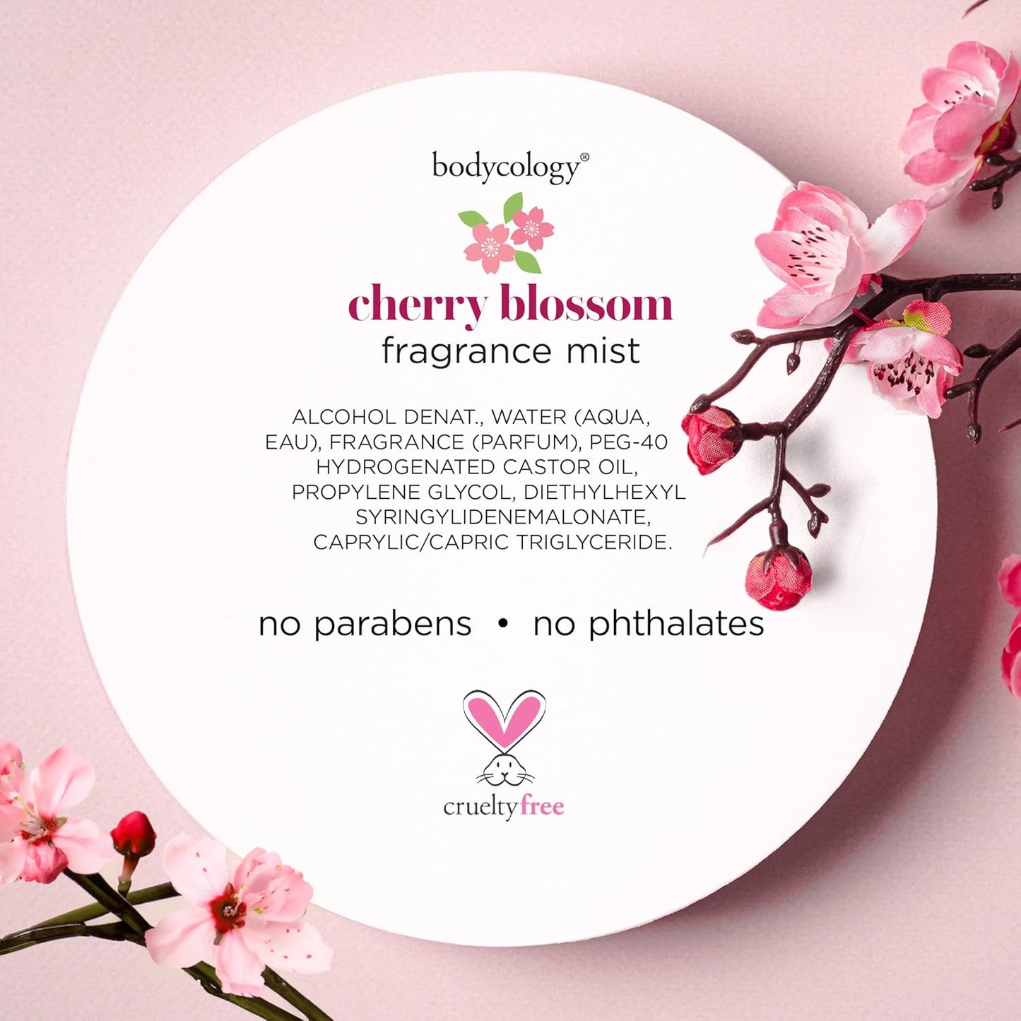 Bodycology Cherry Blossom Long-Lasting Body Mist, 8 fl oz Fragrance Gift Set for Women, Vegan Birthday and Valentine's Day Present