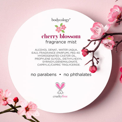 Bodycology Cherry Blossom Long-Lasting Body Mist, 8 fl oz Fragrance Gift Set for Women, Vegan Birthday and Valentine's Day Present