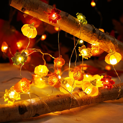 BOHON Minimalist Fall Garland – Single Strand Acorn & Maple String Lights, Understated Warm White Autumn Table Decor