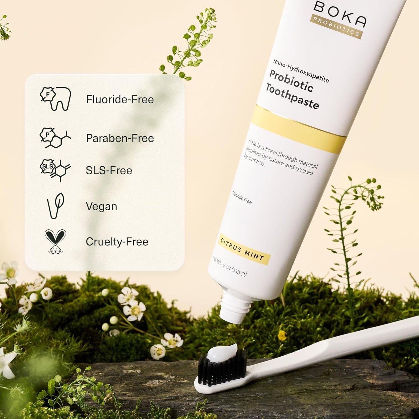 Boka Nano Hydroxyapatite Kids Toothpaste – Gentle, Fluoride-Free Brushing for Morning and Bedtime, 4 Fl Oz