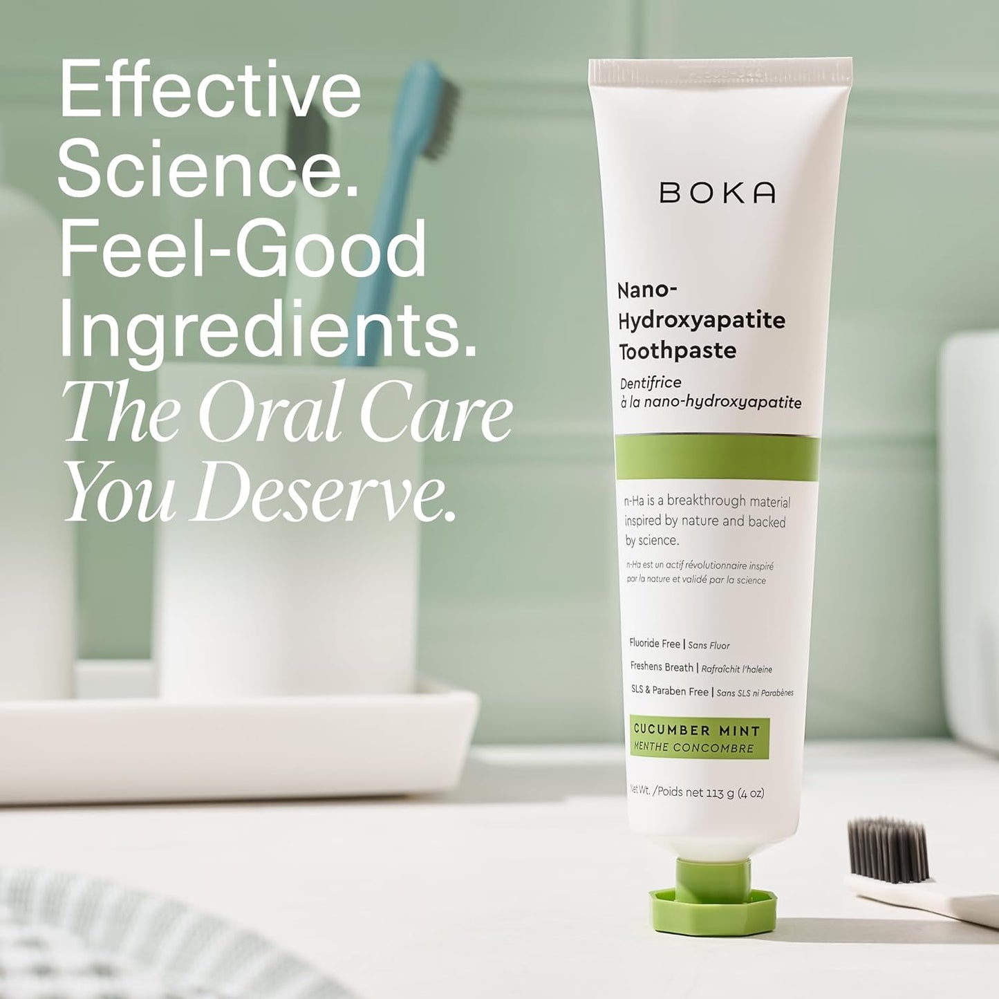 Boka Nano Hydroxyapatite Toothpaste – Gentle Fluoride-Free Formula for Children and the Whole Family, Cucumber Mint