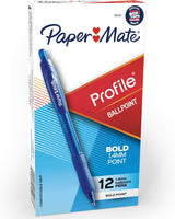 Paper Mate Profile Retractable Ballpoint Pens for Office Professionals, Bold 1.4mm Blue Ink for Meeting Notes and To-Do Lists